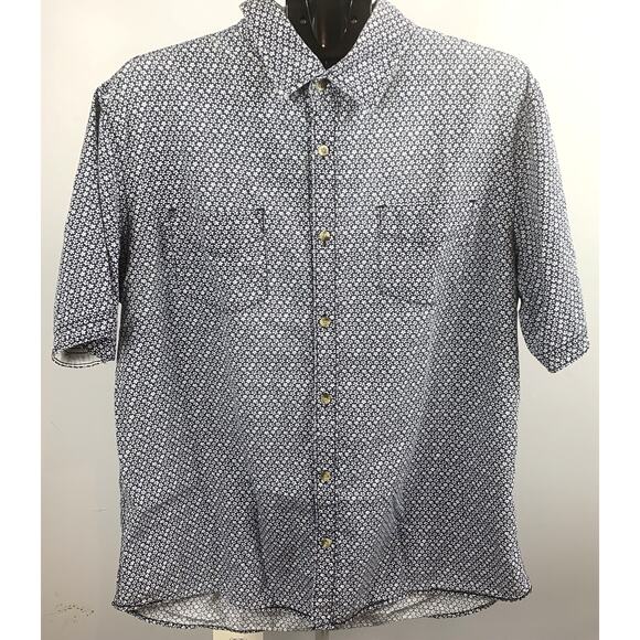 PD&C Men's XL Short Sleeve Button Down - Navy & White - Picture 1 of 7